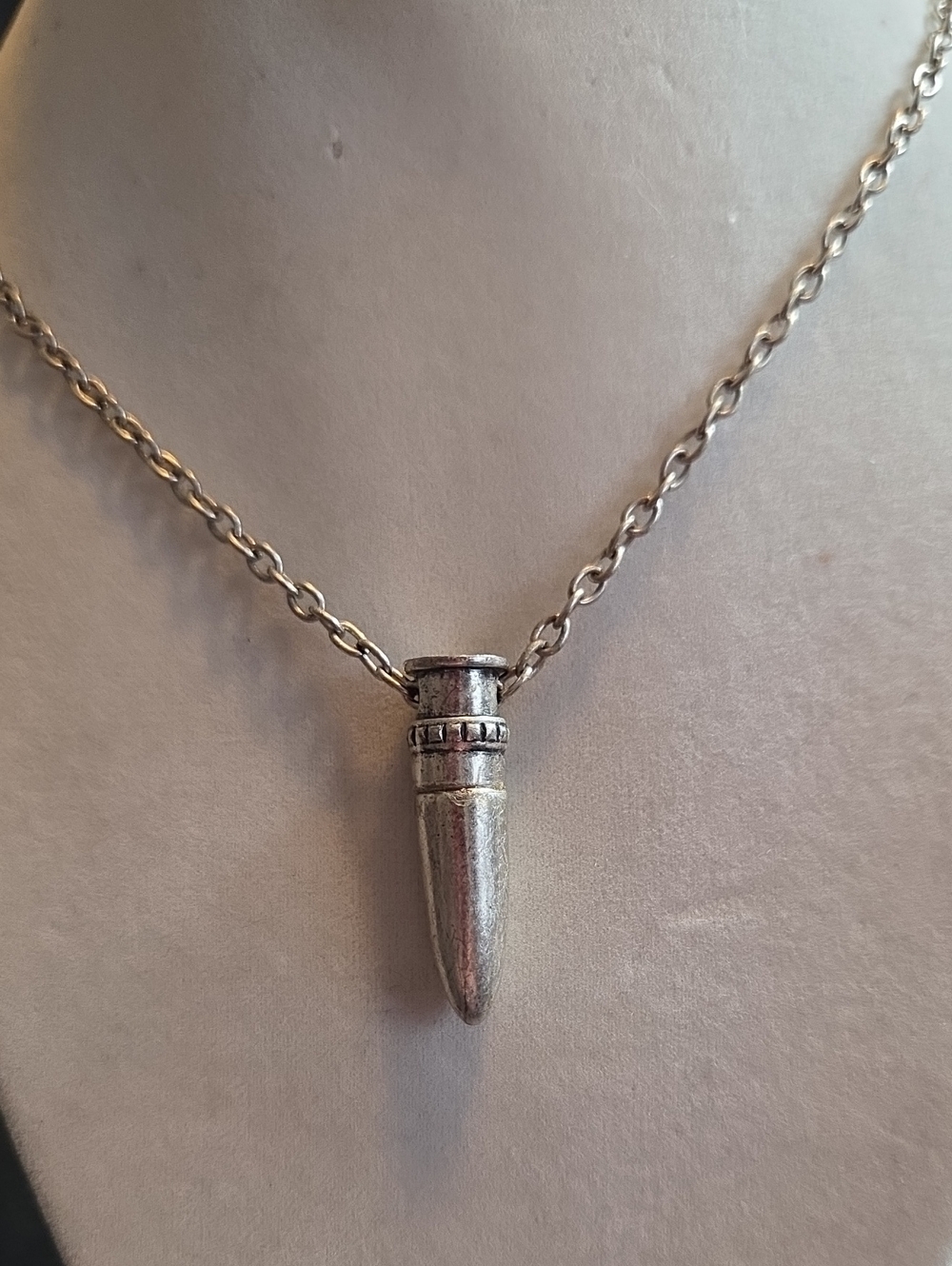 Guess Silvertone Bullet Pendant Necklace 11"